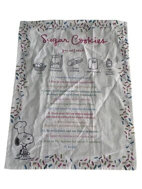 Snoopy Sugar Cookie Recipe Tea Towel With Sprinkles Border & Baking Instructions